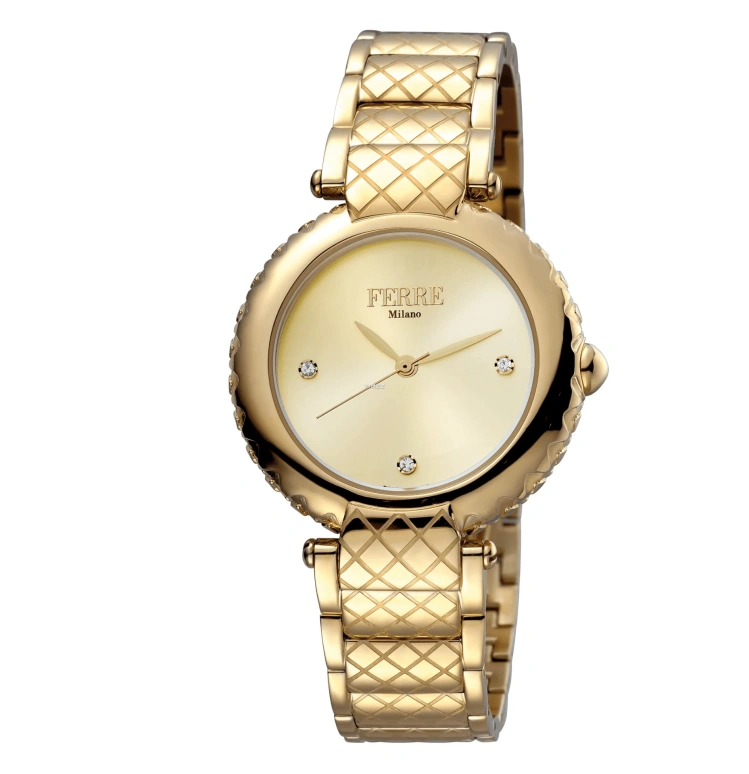 Ferre Milano,Womens 34mm,34mm,Stainless Steel,Champagne,Quartz,Hardlex,Round,FM1L099M0061