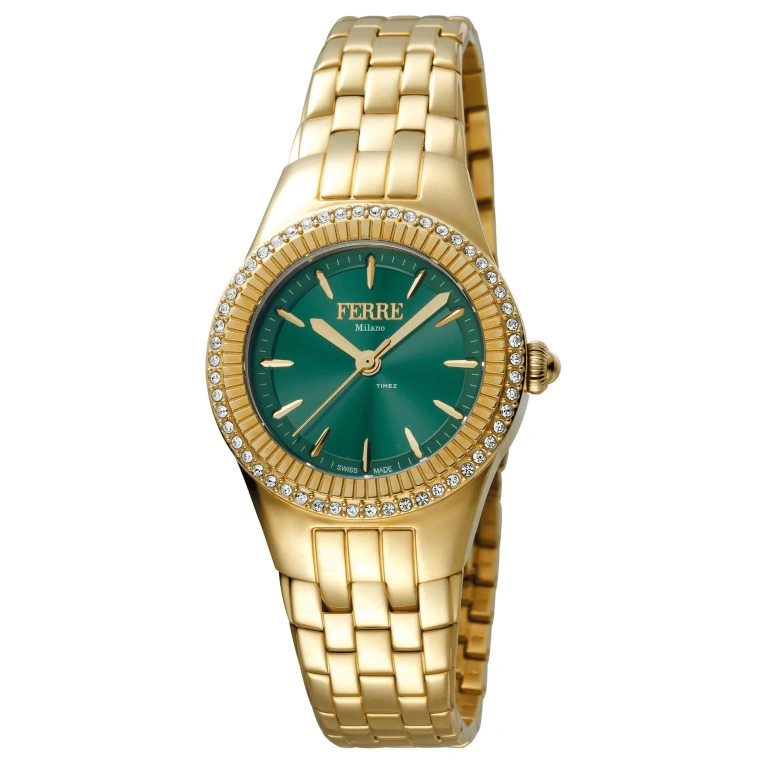 Ferre Milano,Womens 30mm,30mm,Stainless Steel,Green,Quartz,Hardlex,Round,FM1L089M0071
