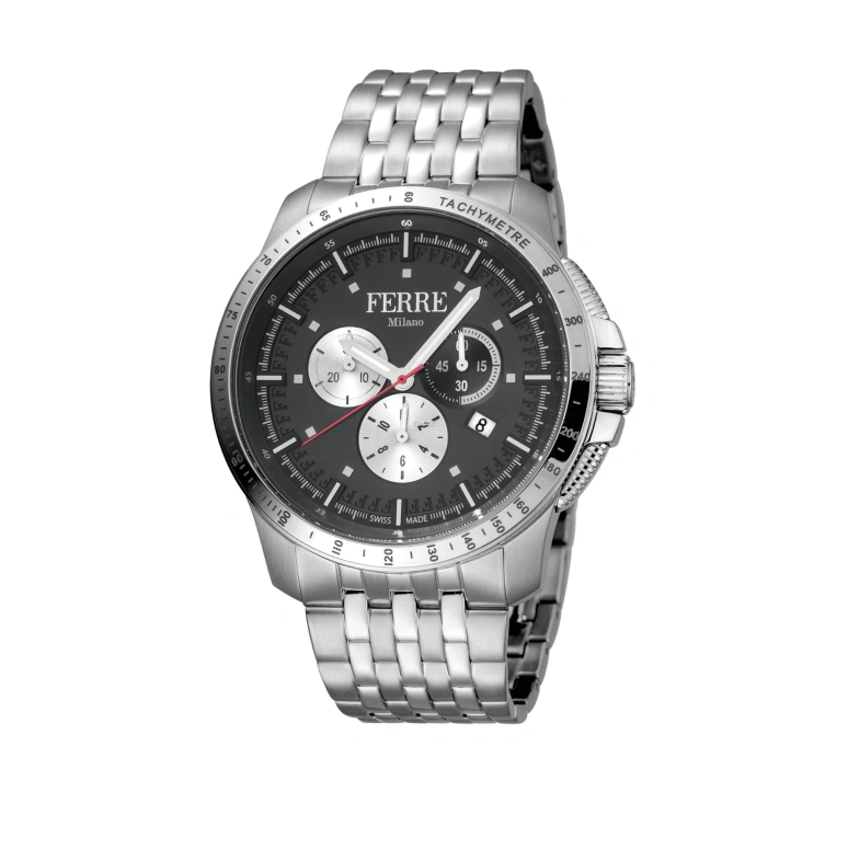 Ferre Milano,Mens 45mm,45mm,Stainless Steel,Black,Quartz,Chronograph,Day,FM1G078M0071