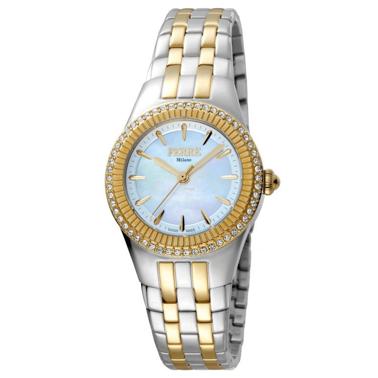 Ferre Milano,Womens 30mm,30mm,Stainless Steel,Ice Blue,Quartz,Hardlex,Round,FM1L089M0091