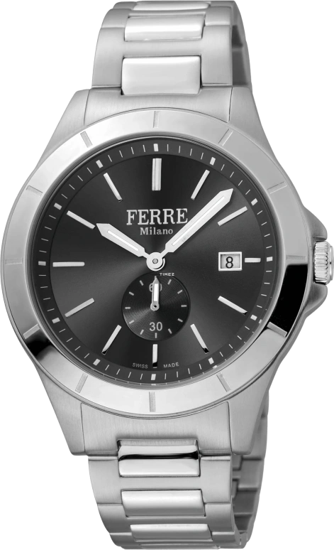 Ferre Milano,Mens 43mm,43mm,Stainless Steel,Black,Quartz,Day,Hardlex,FM1G080M0061