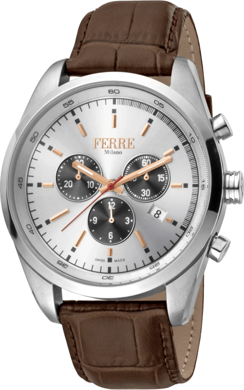 Ferre Milano,Mens 44mm,44mm,Stainless Steel,Silver,Quartz,Chronograph,Day,FM1G129L0011