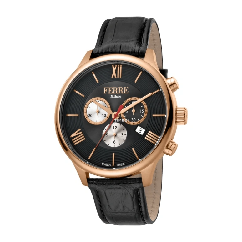 Ferre Milano,Mens 44mm,44mm,Stainless Steel,Black,Quartz,Chronograph,Day,FM1G144L0031