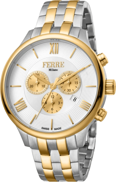 Ferre Milano,Mens 44mm,44mm,Stainless Steel,White,Quartz,Chronograph,Day,FM1G144M0061
