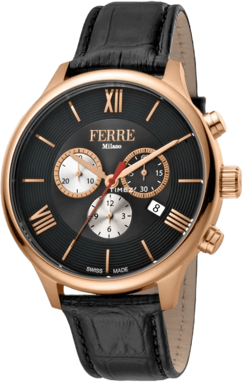 Ferre Milano,Mens 44mm,44mm,Stainless Steel,Black,Quartz,Chronograph,Day,FM1G144L0031