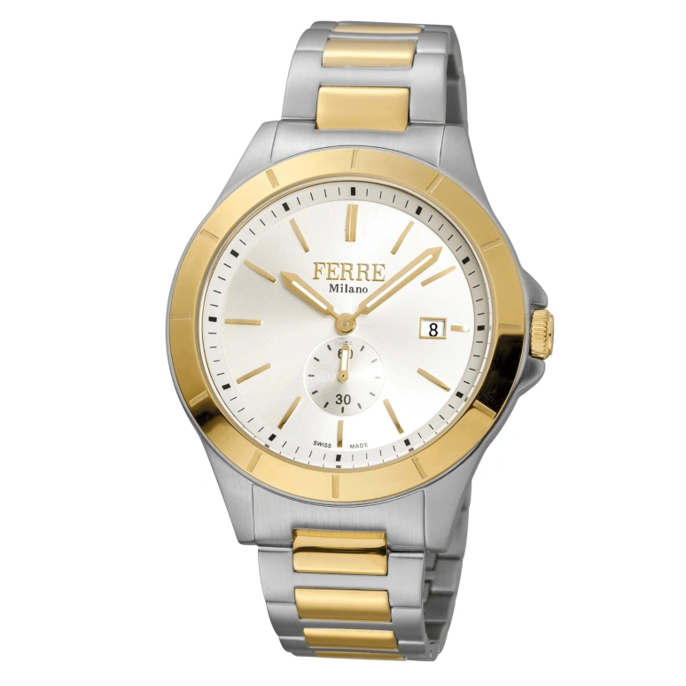 Ferre Milano,Mens 43mm,43mm,Stainless Steel,Silver,Quartz,Day,Hardlex,FM1G080M0071