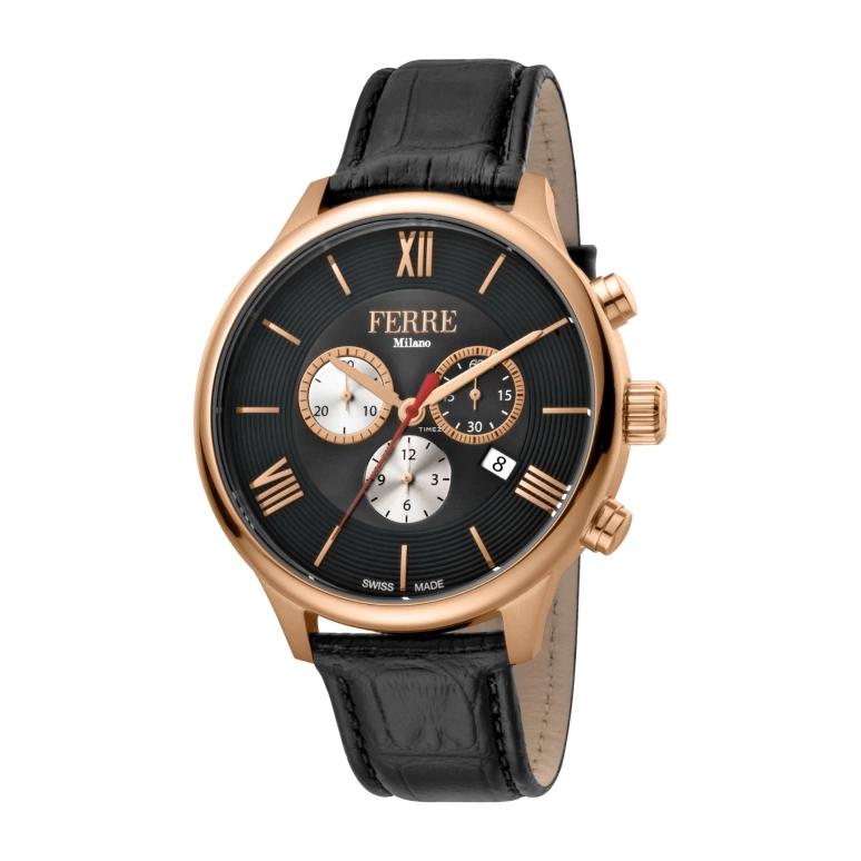 Ferre Milano,Mens 44mm,44mm,Stainless Steel,Black,Quartz,Chronograph,Day,FM1G144I0031