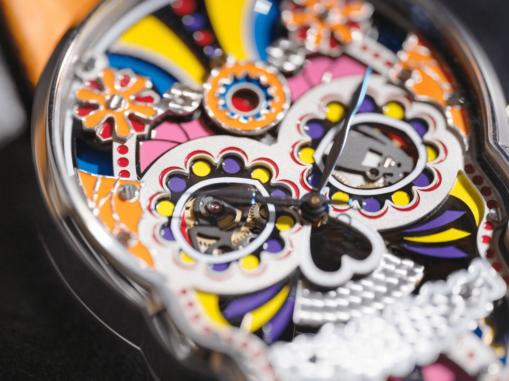 Fiona Krüger,Skull 57.40x41.30mm,57.40x41.30mm,Stainless Steel,Multi-Color,Automatic,Day,Sapphire,CELEBRATION SKULL