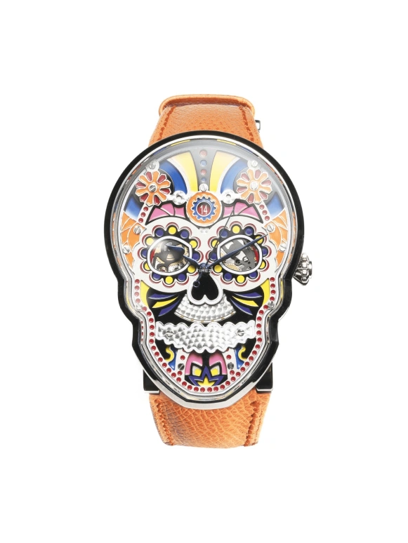 Fiona Krüger,Skull 57.40x41.30mm,57.40x41.30mm,Stainless Steel,Multi-Color,Automatic,Day,Sapphire,CELEBRATION SKULL