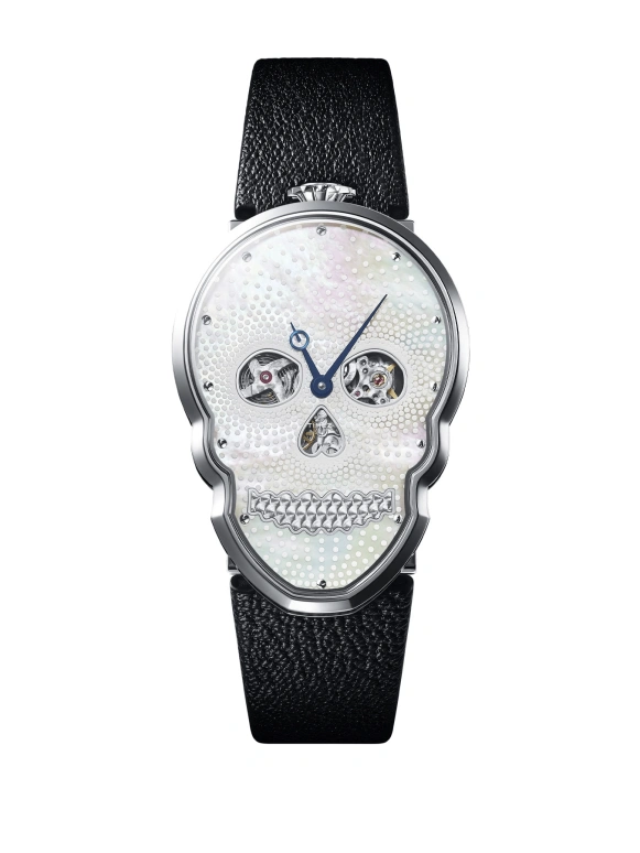 Fiona Krüger,Skull 48x34.50mm,48x34.50mm,Stainless Steel,White,Silver,Handwound,Sapphire,Other,TASAKI PETIT SKULL WHITE DOTS 1