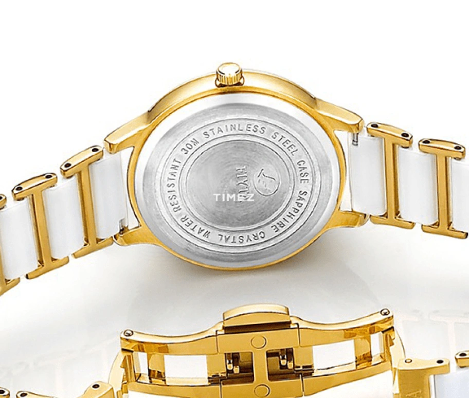 FIYTA,Allure 30mm,30mm,Stainless Steel,Yellow Gold,White,Quartz,Sapphire,Glass,Round,L598,L598.GWTD