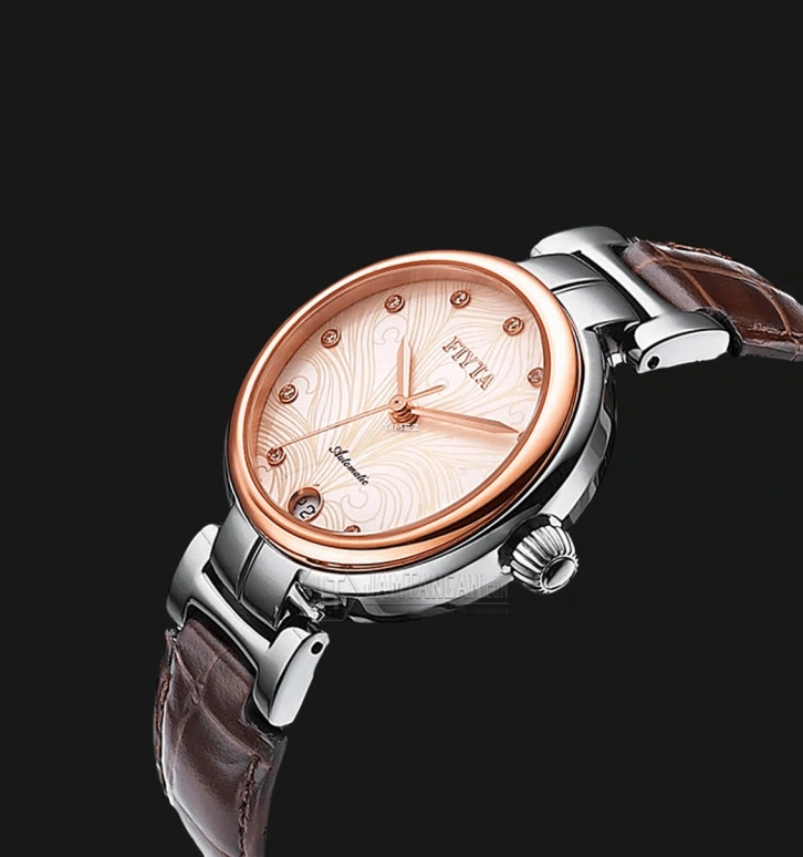 FIYTA,Heartouching 32mm,32mm,Stainless Steel,Rose Gold,Brown,Automatic,Day,Sapphire,LA8402,LA8402.MWR