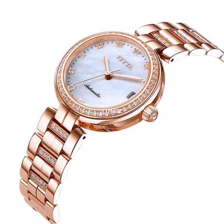 FIYTA,Heartouching 32mm,32mm,Stainless Steel,Rose Gold,White,Automatic,Day,Sapphire,LA869006,LA869006.PWPH