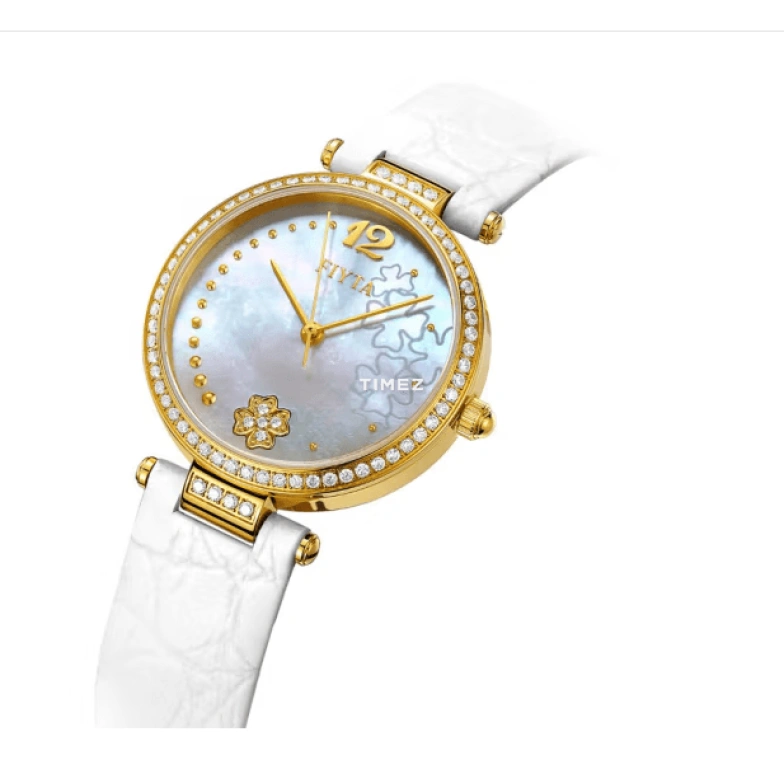 FIYTA,Heartouching 30mm,30mm,Yellow Gold,White,Quartz,Sapphire,Glass,Round,L590,L590.GWWD