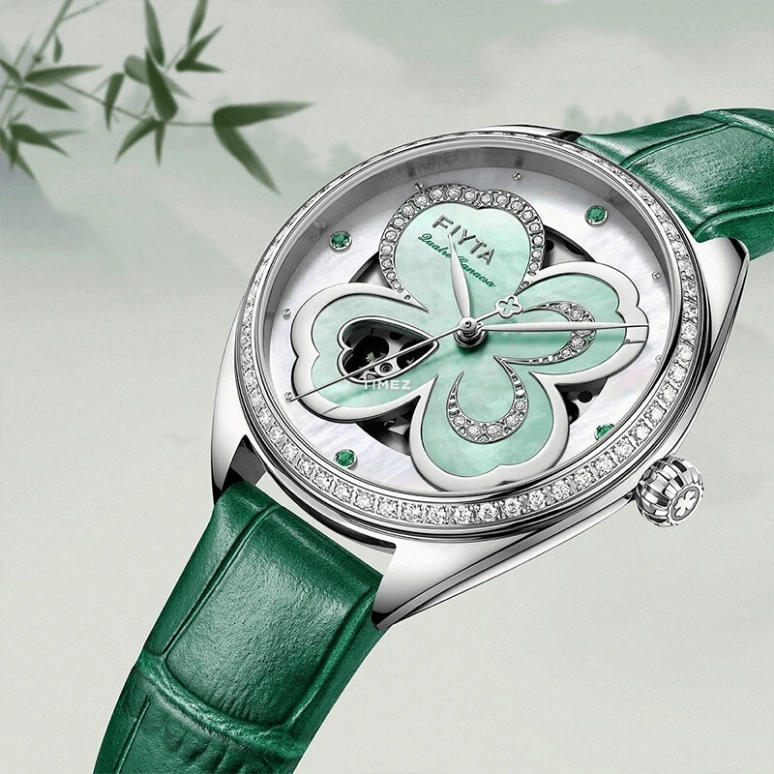 FIYTA,Clover 33mm,33mm,Stainless Steel,Green,Automatic,Sapphire,Round,LA862033,LA862033.WNNS