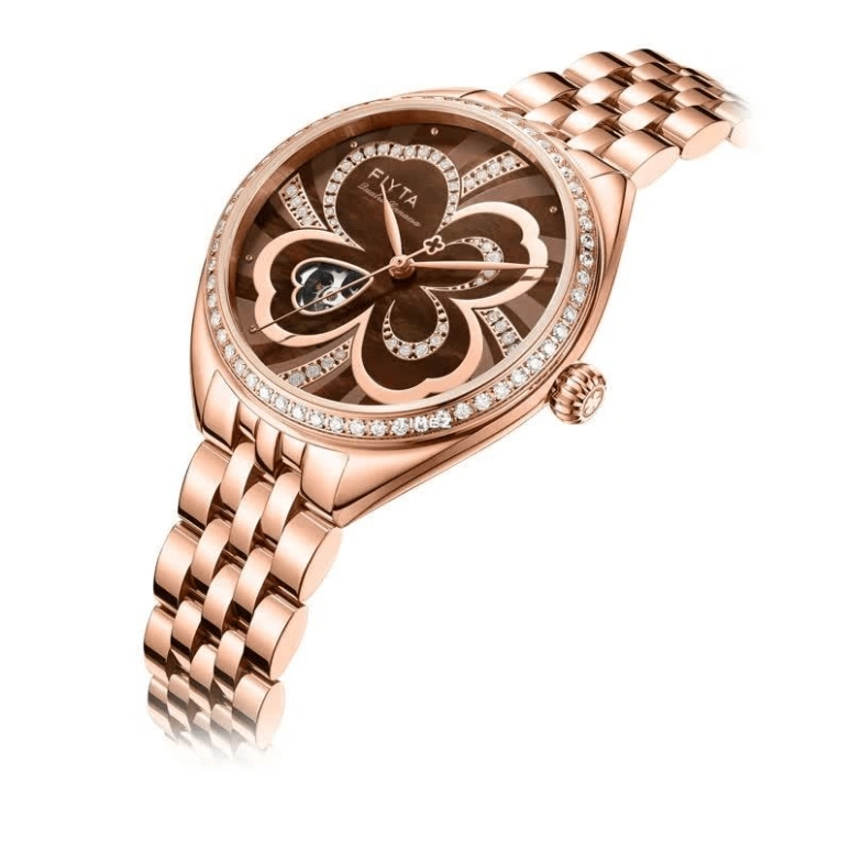 FIYTA,Clover 33mm,33mm,Stainless Steel,Coffee,Automatic,Sapphire,Crystal Glass,Round,LA862028,LA862028.PKPD