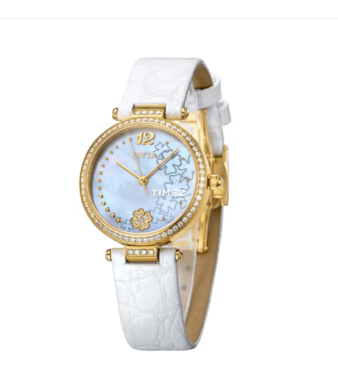 FIYTA,Heartouching 30mm,30mm,Yellow Gold,White,Quartz,Sapphire,Glass,Round,L590,L590.GWWD