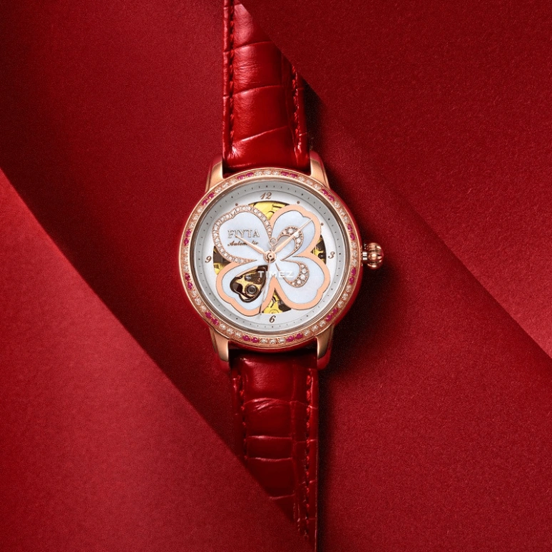 FIYTA,Clover 34.60mm,34.60mm,Stainless Steel,Rose Gold,White,Automatic,Sapphire,Round,LA8262,LA8262.GWSS