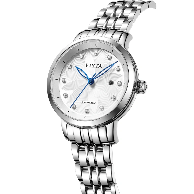 FIYTA,Floriography 30.10mm,30.10mm,Stainless Steel,White,Automatic,Day,Sapphire,Crystal Glass,LA802007,LA802007.WWW