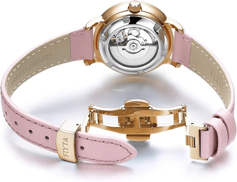 FIYTA,Floriography 30.10mm,30.10mm,Stainless Steel,Rose Gold,White,Automatic,Day,Sapphire,LA802008,LA802008.PWS