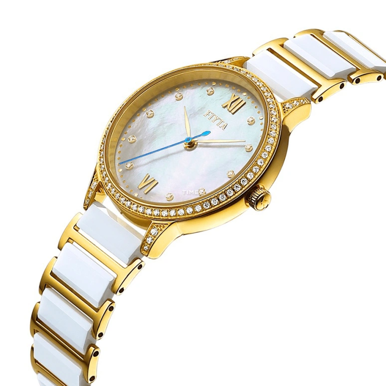 FIYTA,Allure 30mm,30mm,Stainless Steel,Yellow Gold,White,Quartz,Sapphire,Glass,Round,L598,L598.GWTD