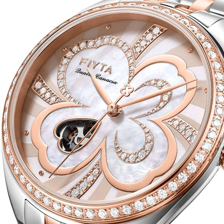 FIYTA,Clover 33mm,33mm,Stainless Steel,Pink,Automatic,Sapphire,Crystal Glass,Round,LA862028,LA862028.MWMD