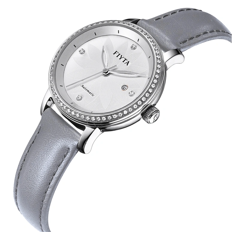 FIYTA,Floriography 30.10mm,30.10mm,Stainless Steel,White,Automatic,Day,Sapphire,LA802008,LA802008.WWHD