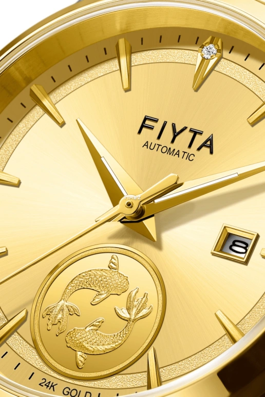 FIYTA,Tempting 32mm,32mm,Stainless Steel,Gold,Automatic,Day,Sapphire,LA520007,LA520007.TGT
