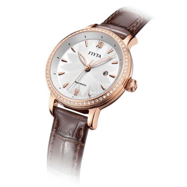 FIYTA,Floriography 30mm,30mm,Stainless Steel,Rose Gold,White,Automatic,Day,Sapphire,DLA802002,DLA802002.PWRD