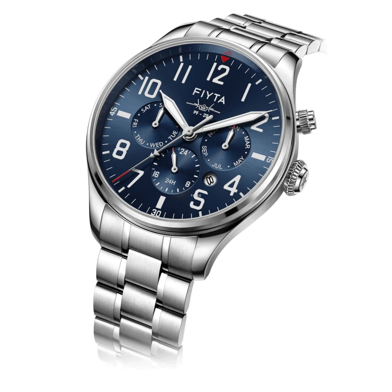 FIYTA,Mach 42mm,42mm,Stainless Steel,Blue,Automatic,Chronograph,Month,Date,Day,Sapphire,Round,GA881007,GA881007.WLW