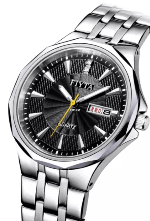 FIYTA,Classic 0mm,0mm,Stainless Steel,Black,Quartz,Date,Day,DG1007,DG1007.WBW