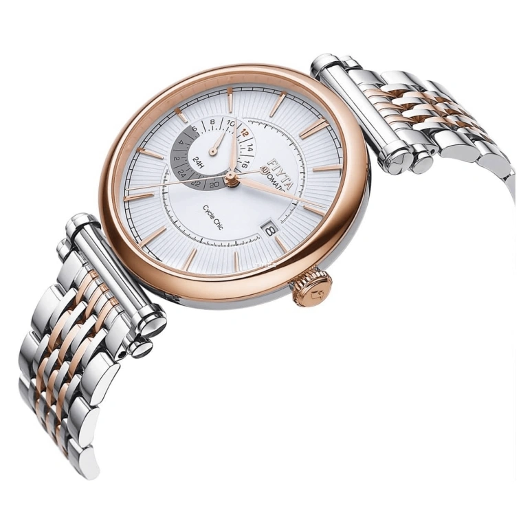 FIYTA,IN 41.50mm,41.50mm,Stainless Steel,Rose Gold,Silver White,Automatic,Day,Sapphire,GA850001,GA850001.MWM