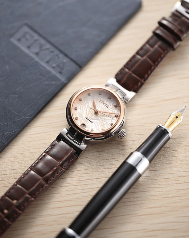 FIYTA,Heartouching 32mm,32mm,Stainless Steel,Rose Gold,Brown,Automatic,Day,Sapphire,LA8402,LA8402.MWR