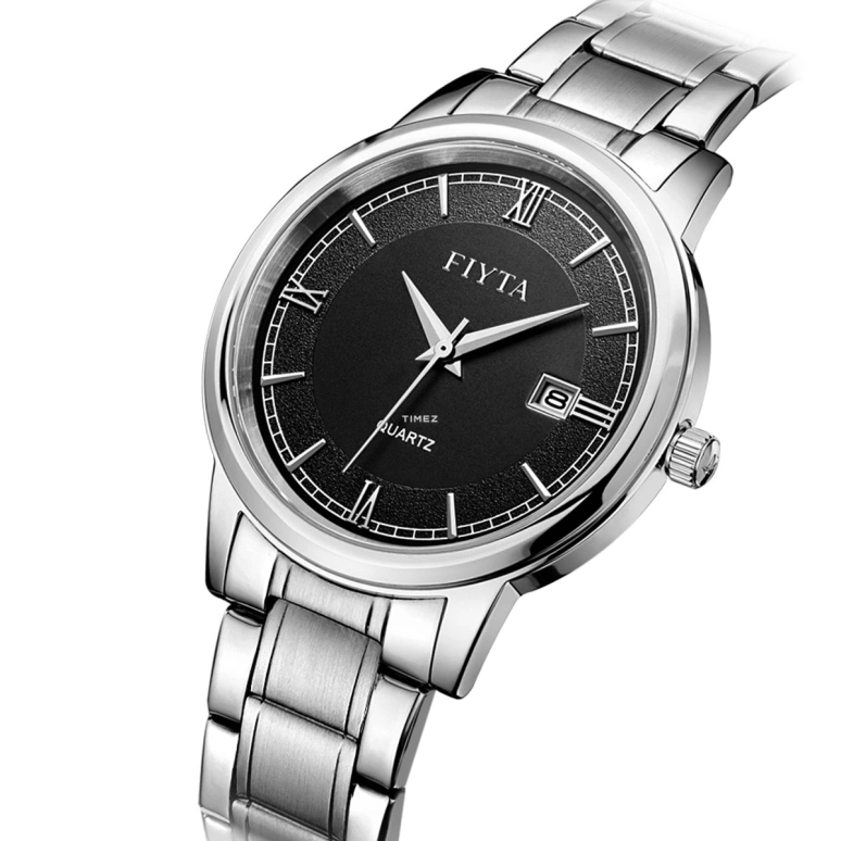 FIYTA,Classic 0mm,0mm,Stainless Steel,Black,Quartz,Day,Round,TG802005,TG802005.WBW
