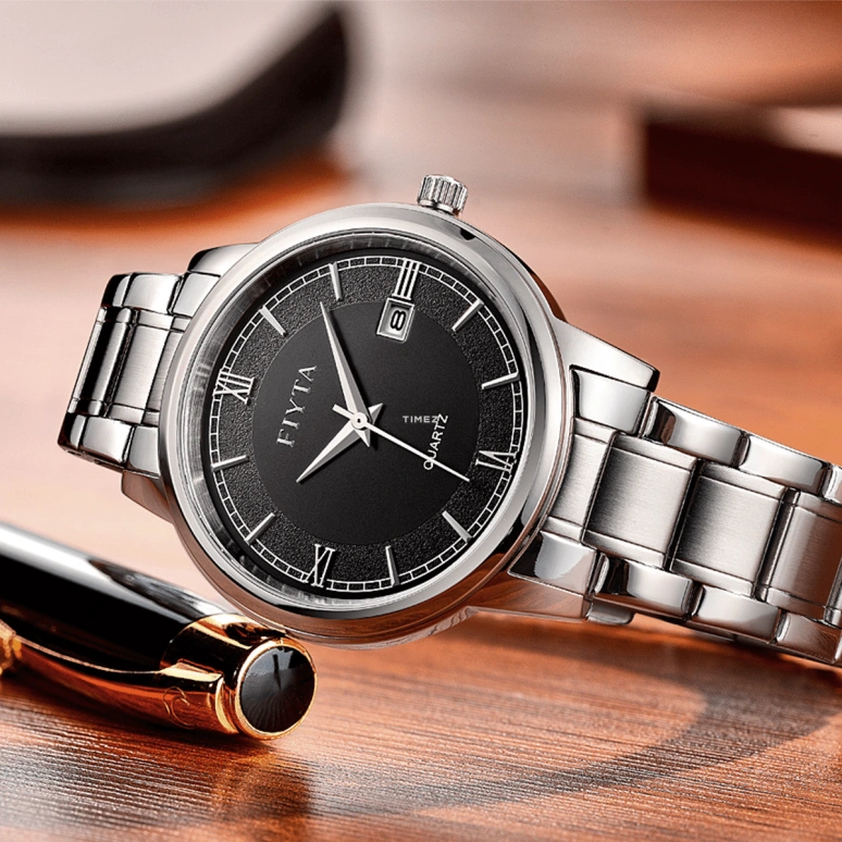 FIYTA,Classic 40mm,40mm,Stainless Steel,Black,Quartz,Day,Sapphire,DG10008,DG10008.WBW