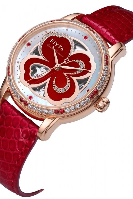 FIYTA,Clover 34.60mm,34.60mm,Stainless Steel,Red,White,Automatic,Sapphire,Round,LA862026,LA862026.PRRS