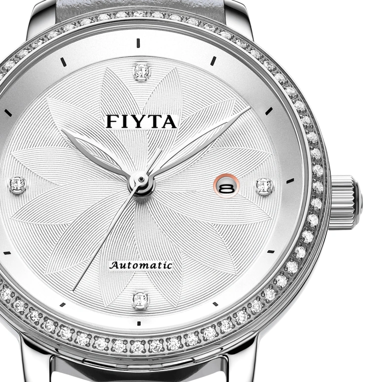 FIYTA,Floriography 30.10mm,30.10mm,Stainless Steel,White,Automatic,Day,Sapphire,LA802008,LA802008.WWHD