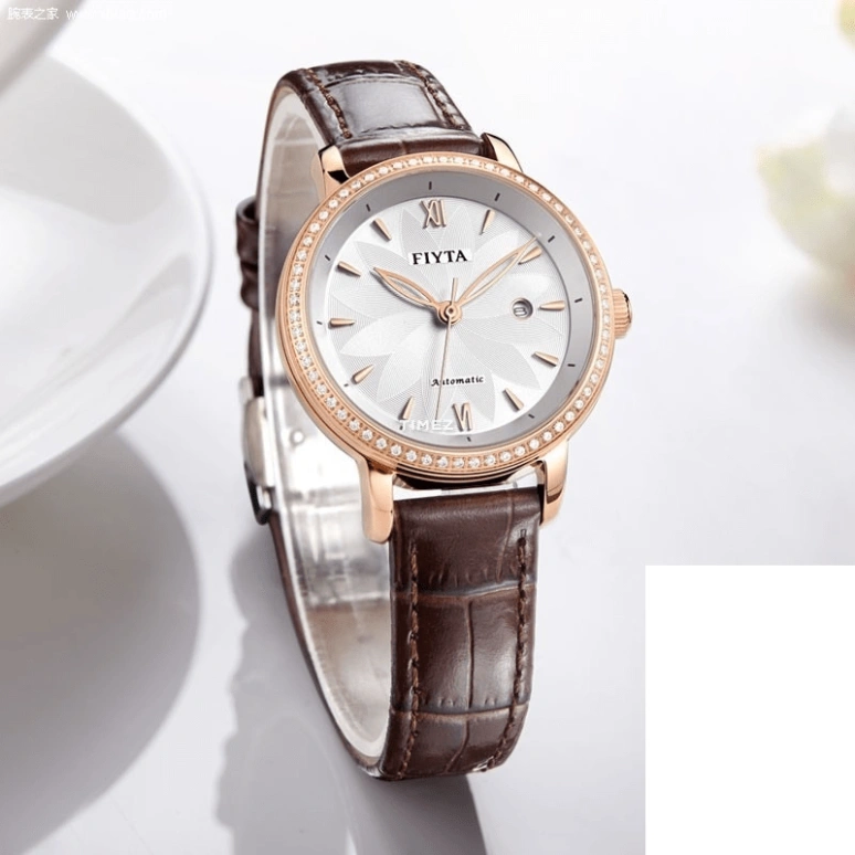 FIYTA,Floriography 30mm,30mm,Stainless Steel,Rose Gold,White,Automatic,Day,Sapphire,DLA802002,DLA802002.PWRD