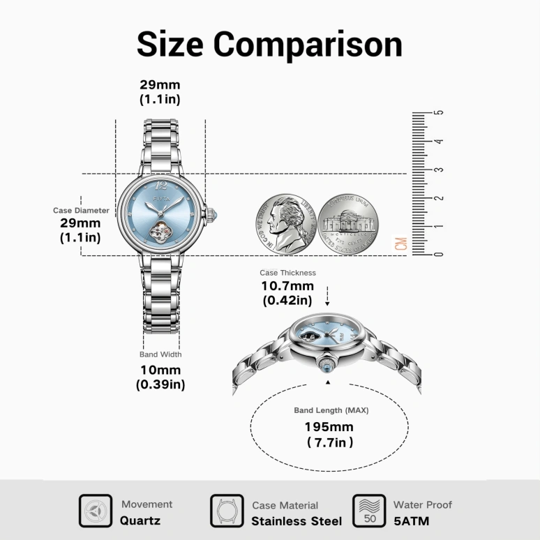 FIYTA,Allure 29mm,29mm,Stainless Steel,Blue,Automatic,Sapphire,Crystal Glass,Round,LA865022,LA865022.WLW