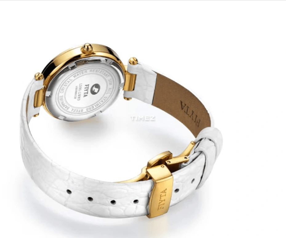 FIYTA,Heartouching 30mm,30mm,Yellow Gold,White,Quartz,Sapphire,Glass,Round,L590,L590.GWWD