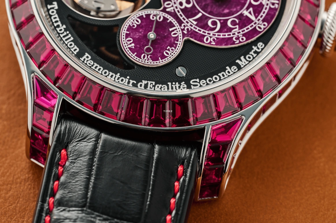 FP Journe,Souveraine 44mm,44mm,Platinum,Black,Red,Handwound,Power Reserve Indicator,Tourbillon,Tourbillon Souverain Joaillerie Rubis