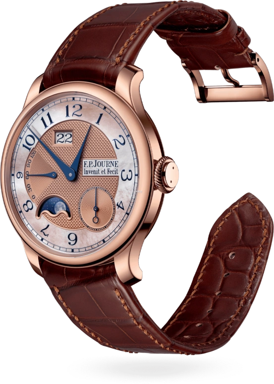FP Journe,BOUTIQUE 40mm,40mm,Rose Gold,Automatic,Moonphase,Power Reserve Indicator,Big Date,1300,1300.3 AL2 OR Nacre Bleu Face