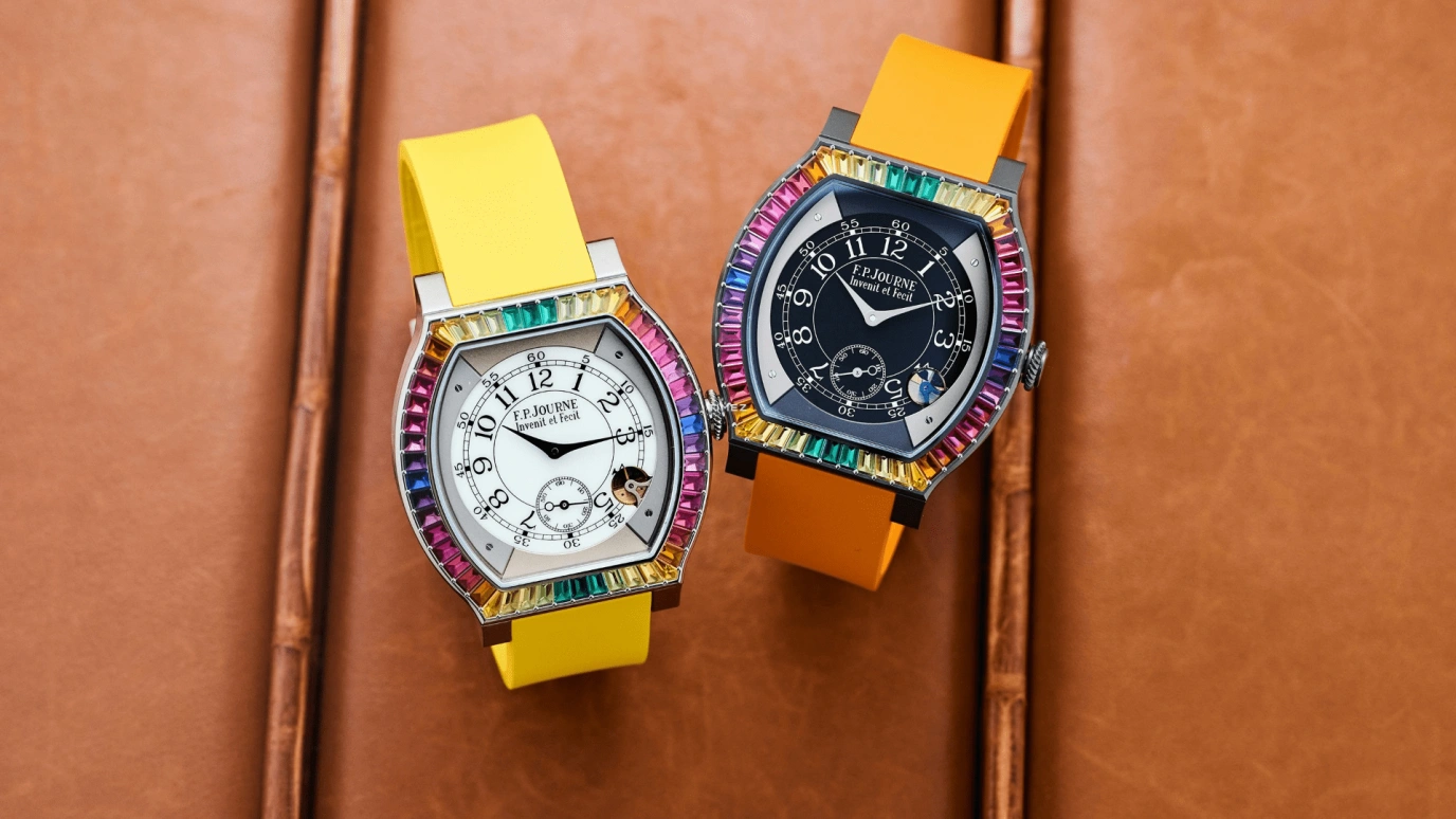 FP Journe,ELEGANTE 48x40mm,48x40mm,Titanium,White,Grey,Quartz,Sapphire,Tonneau,1210 Ginos Dream Yellow