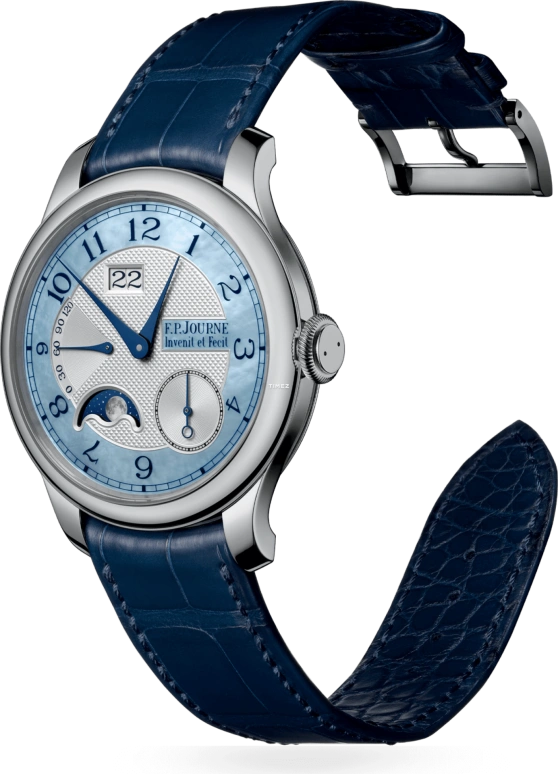 FP Journe,BOUTIQUE 40mm,40mm,Platinum,Blue,Silver,Automatic,Moonphase,Power Reserve Indicator,Big Date,1300,1300.3 AL2 PT Nacre Bleu Face