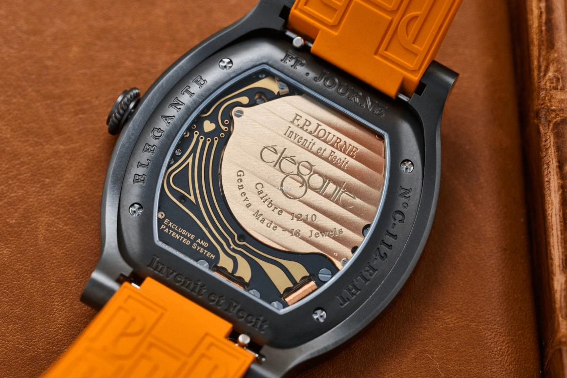 FP Journe,ELEGANTE 48x40mm,48x40mm,Titanium,Black,Quartz,Sapphire,Tonneau,1210 Ginos Dream tit orange