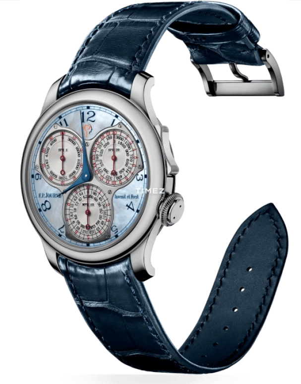 FP Journe,ICM GALA 40mm,40mm,Platinum,Blue,White,Handwound,Chronograph,In-house Caliber,1506 CT pt Cuir Bleu ICM Nacre Principale