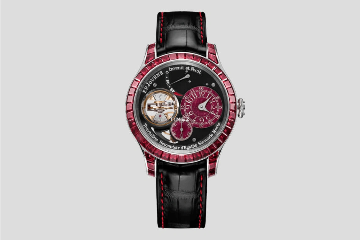 FP Journe,Souveraine 44mm,44mm,Platinum,Black,Red,Handwound,Power Reserve Indicator,Tourbillon,Tourbillon Souverain Joaillerie Rubis
