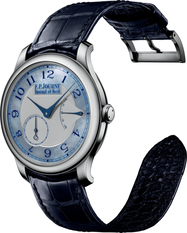 FP Journe,BOUTIQUE 40mm,40mm,Platinum,Blue,Silver,Handwound,Power Reserve Indicator,Sapphire,Crystal Glass,1304 Coll Pieces Nacre Bleu 1 G
