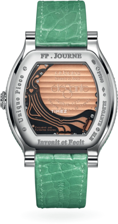 FP Journe,ELEGANTE 48x40mm,48x40mm,Platinum,Silver,White,Electromechanical,In-house Caliber,Sapphire,1210 ELH PT Sertie Cuir Oman