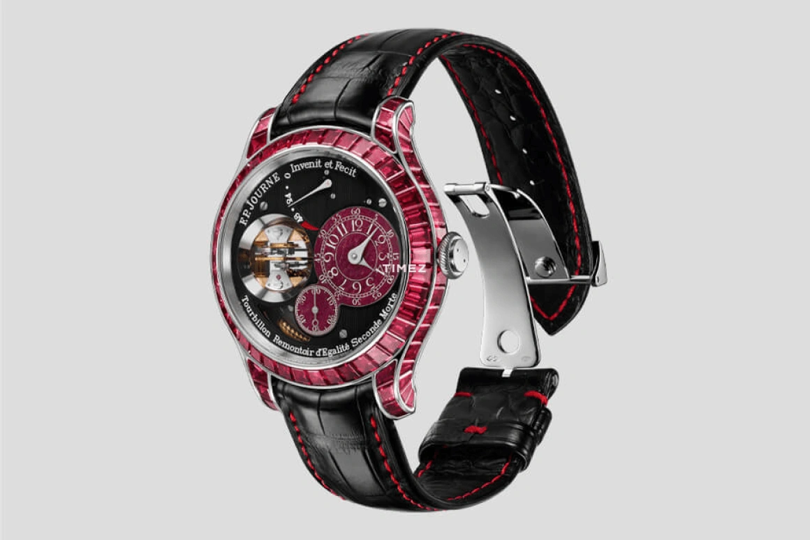 FP Journe,Souveraine 44mm,44mm,Platinum,Black,Red,Handwound,Power Reserve Indicator,Tourbillon,Tourbillon Souverain Joaillerie Rubis